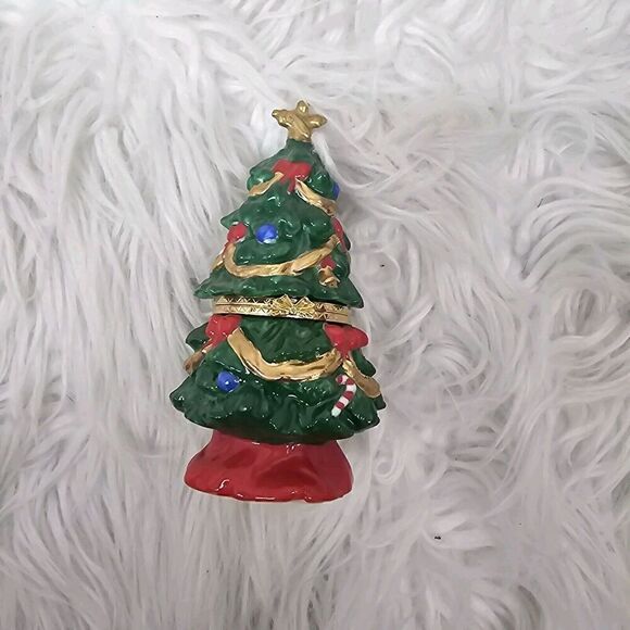 "A Cup Of Christmas Tea" Other - "A Cup Of Christmas Tea" Hinged Trinket Box Christmas Tree Green